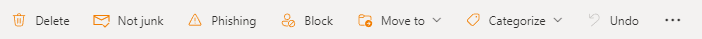 A screenshot of the menu bar in the Outlook.com Junk folder