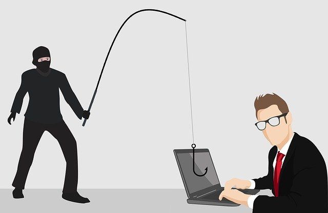 Image of hacker with fishing rod trying to catch a victim's information