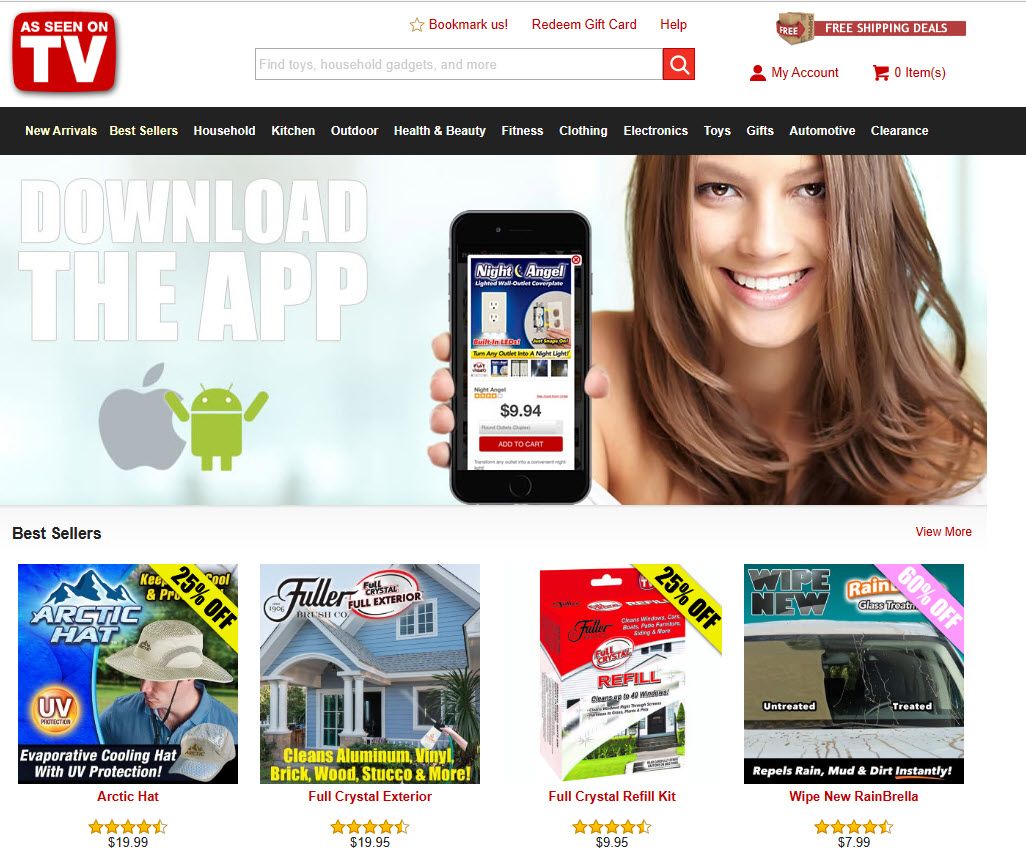 Screenshot of the As Seen on TV home page.