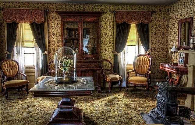 Lovely sitting room with furniture against walls creating places of vampire loads to hide.