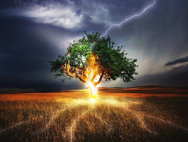 Graphic showing electricity traveling through the ground after a lightning strike