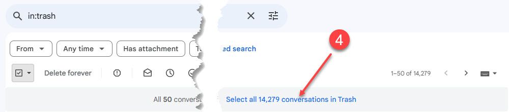 Choose the "Select all conversations" option to expedite the deletion process.