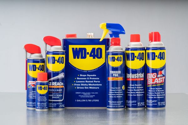 Picture showing the original WD-40 product line in different size containers.